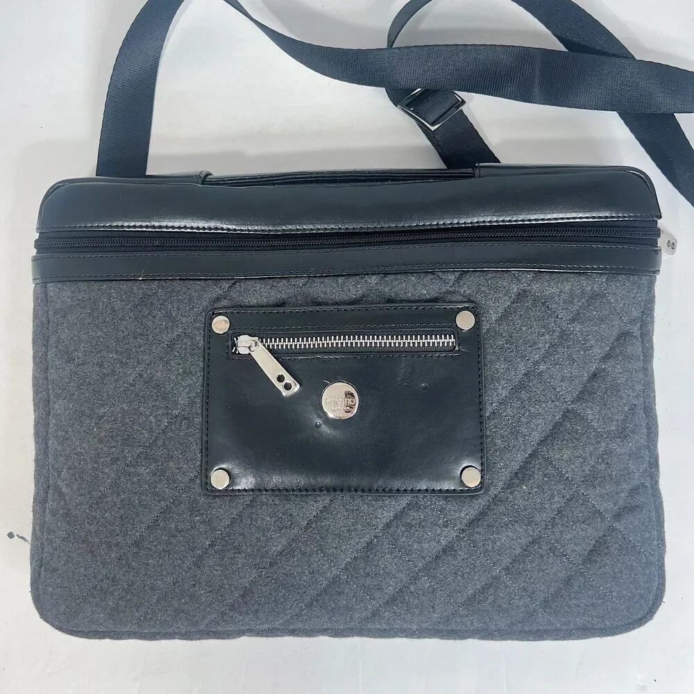 Knomo London Alfie Laptop Bag Briefcase Work Bag Black Leather Quilted Grey